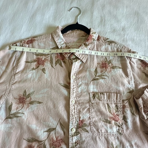 American Eagle Mens XL Shirt Pink Cotton Linen Short Sleeve Button Floral - Picture 5 of 9